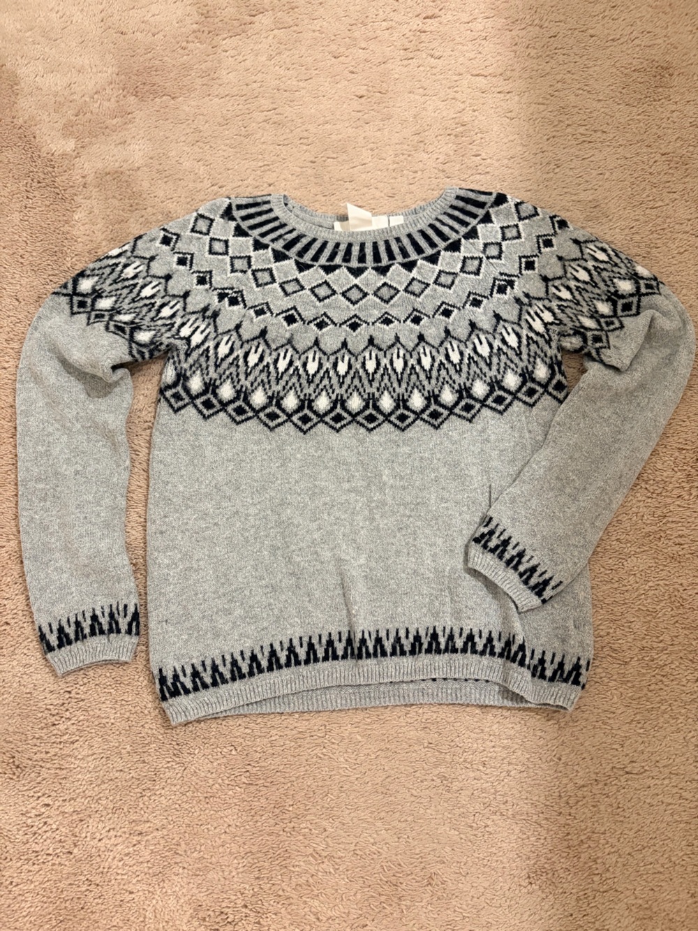 H&M L.O.G.G. Nordic Fair Isle Yoke Knit Sweater Grey Size M - 072